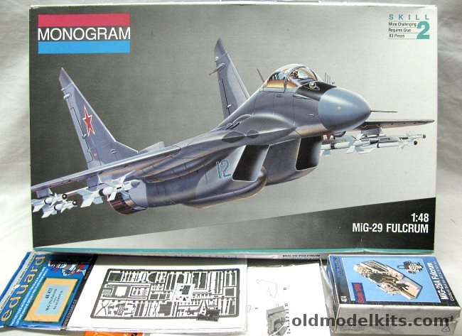 Monogram 1/48 Mig-29 Fulcrum + Aires Cockpit + QuickBoost Seat + Eduard PE, 5825 plastic model kit